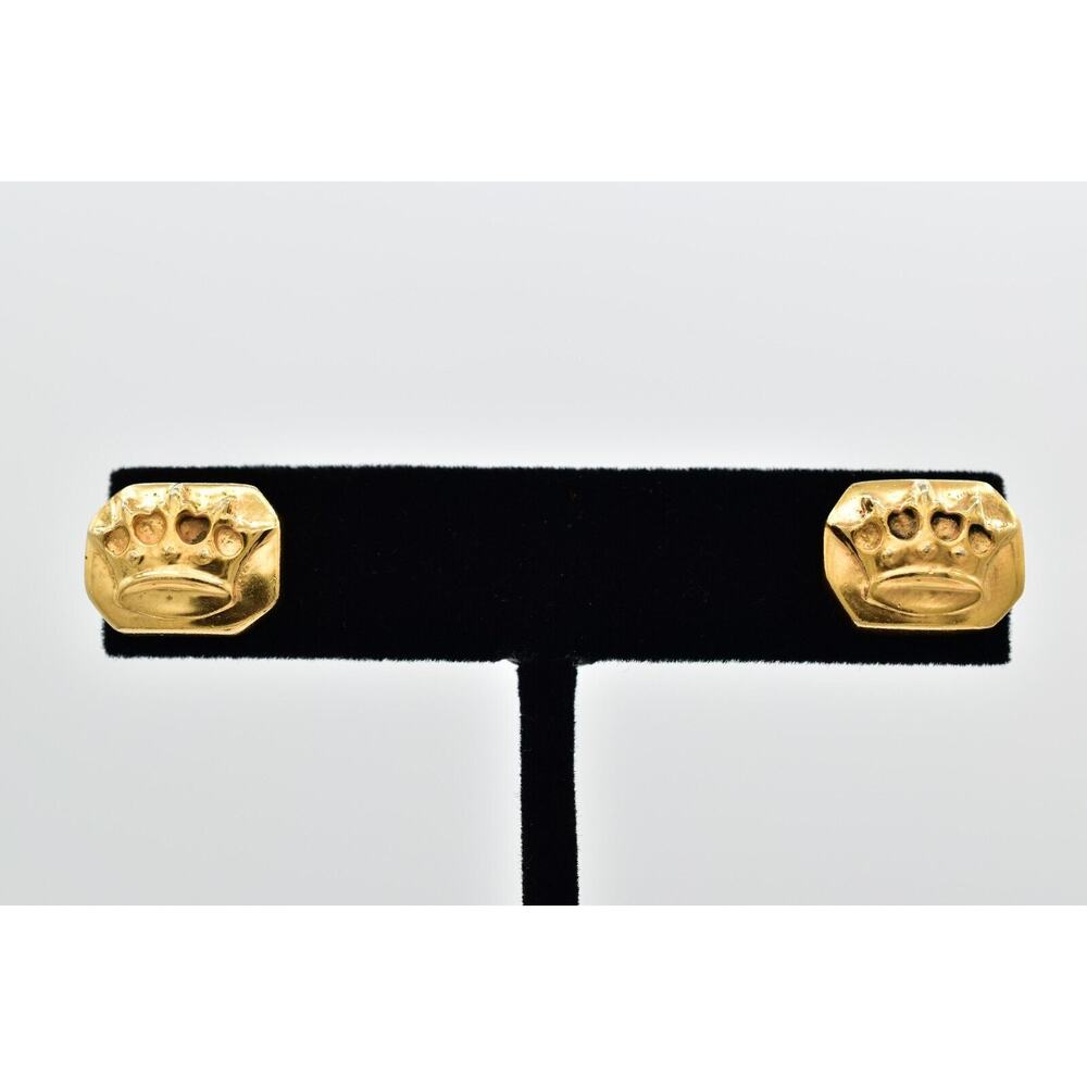 Vintage Steve Vaubel Crown Stud Earrings Gold Plated Modernist 2000 Signed Bin7